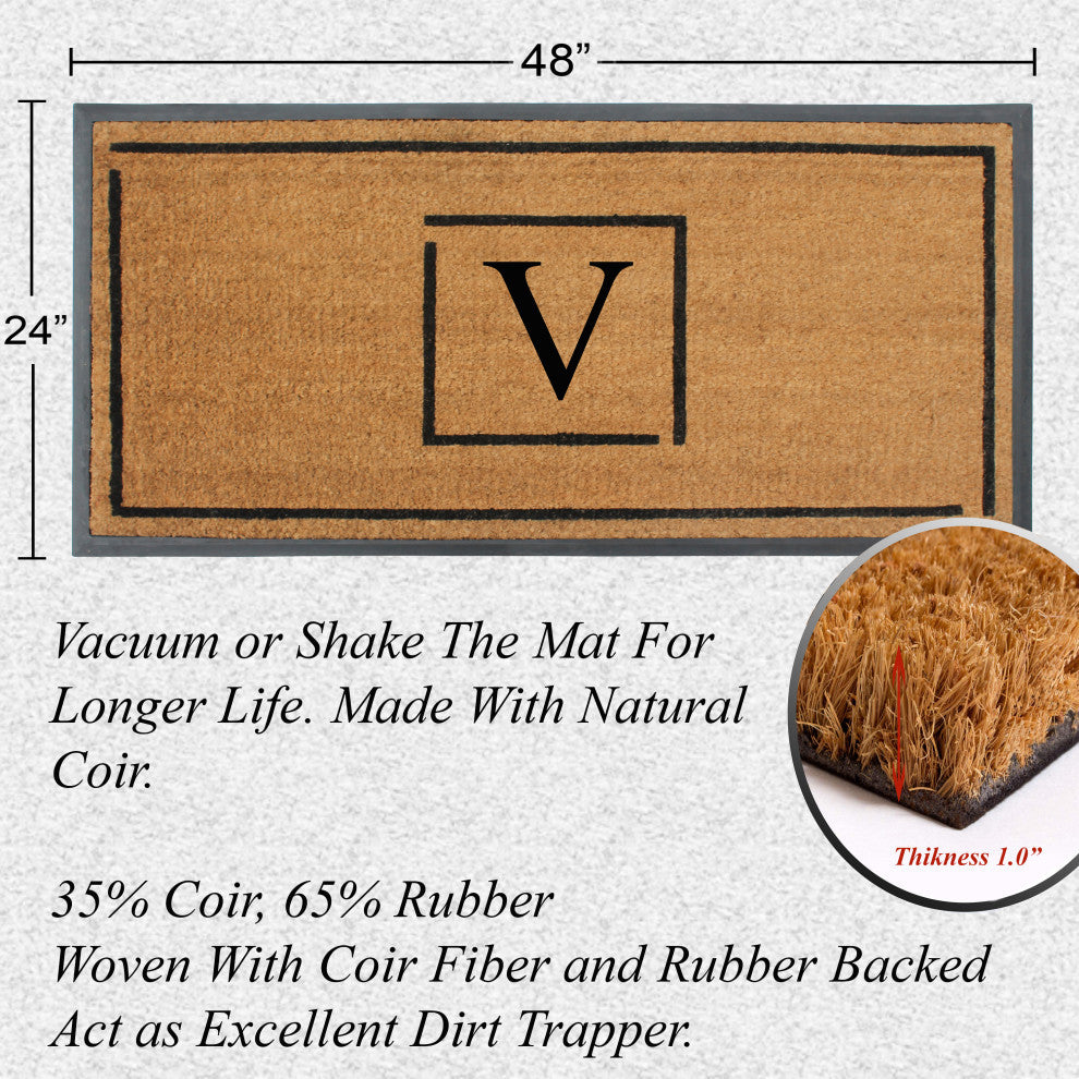 A1HC Hand-Crafted 24"x48" Rubber Coir Double-Single Monogrammed, V
