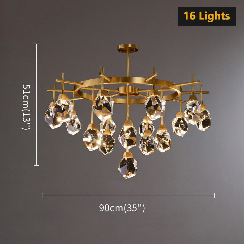 Gold Diamond Crystal Three Layer Led Copper Creative Chandelier, 16lights-B