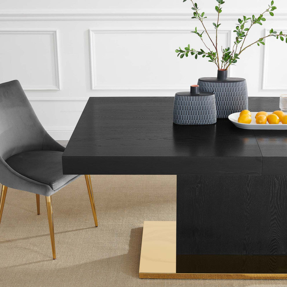 Dining Table, Rectangular, Wood, Metal, Black, Gold, Modern, Bistro Restaurant