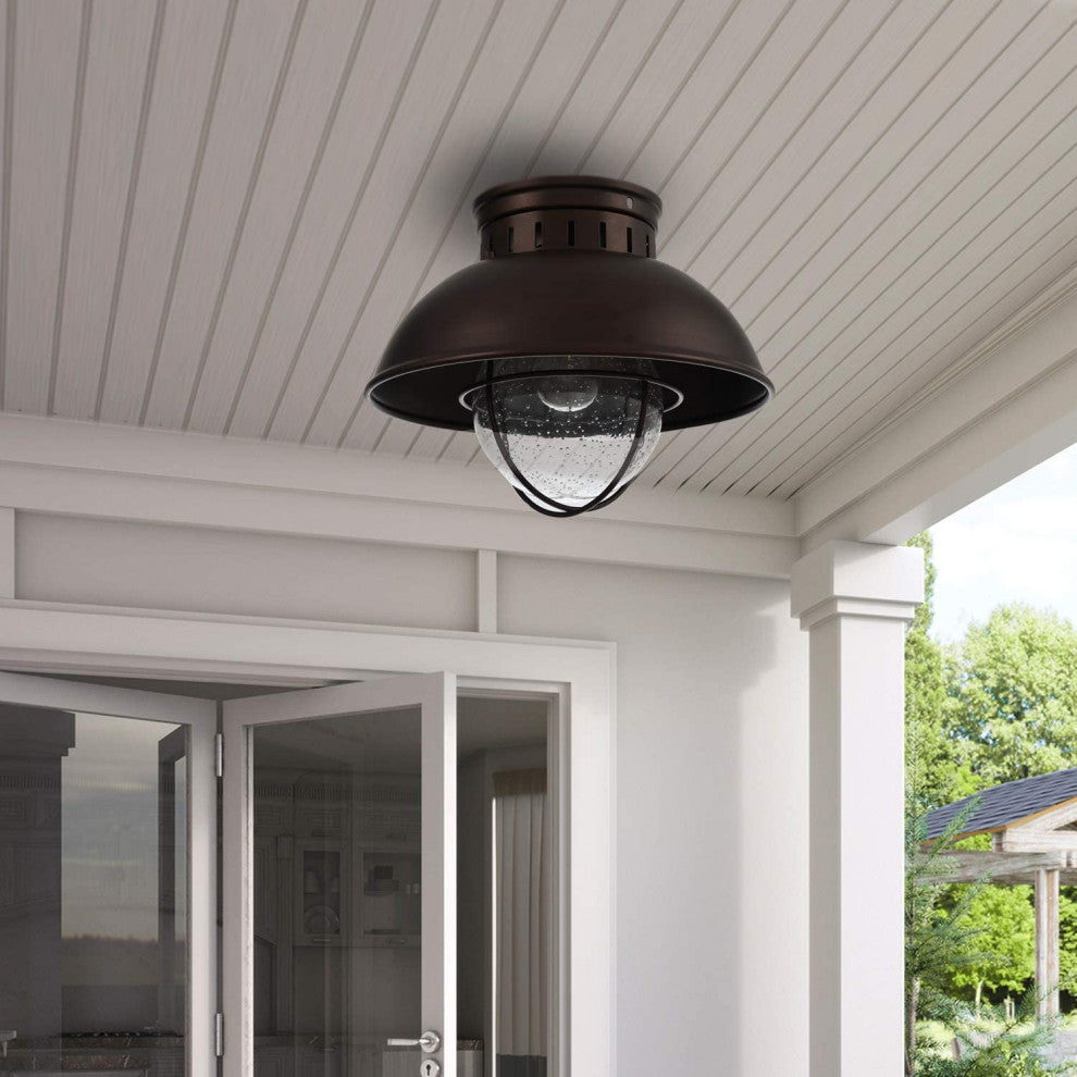 Farmhouse Flush Mount Ceiling Light Fixture, Cage, Glass Shade