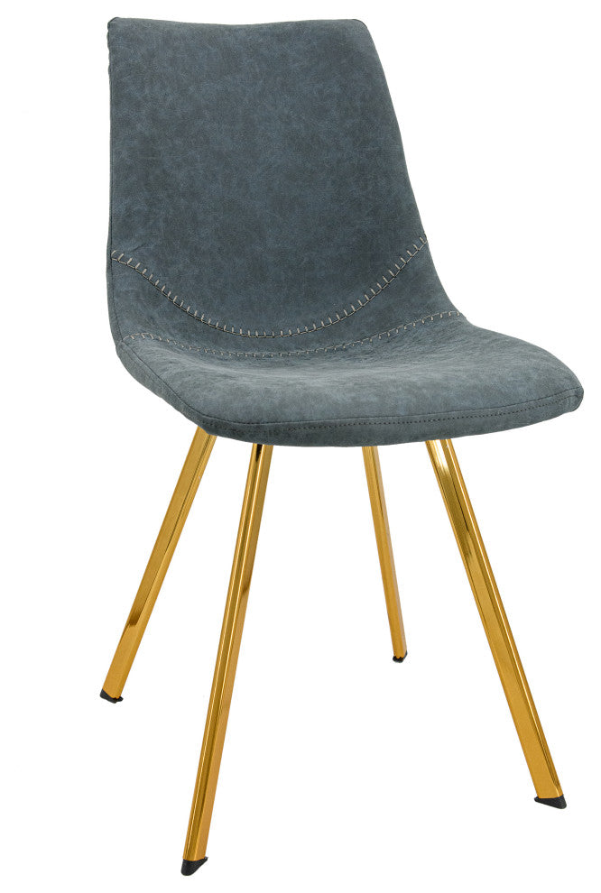 LeisureMod Markley Modern Leather Dining Chair With Gold Legs, Peacock Blue
