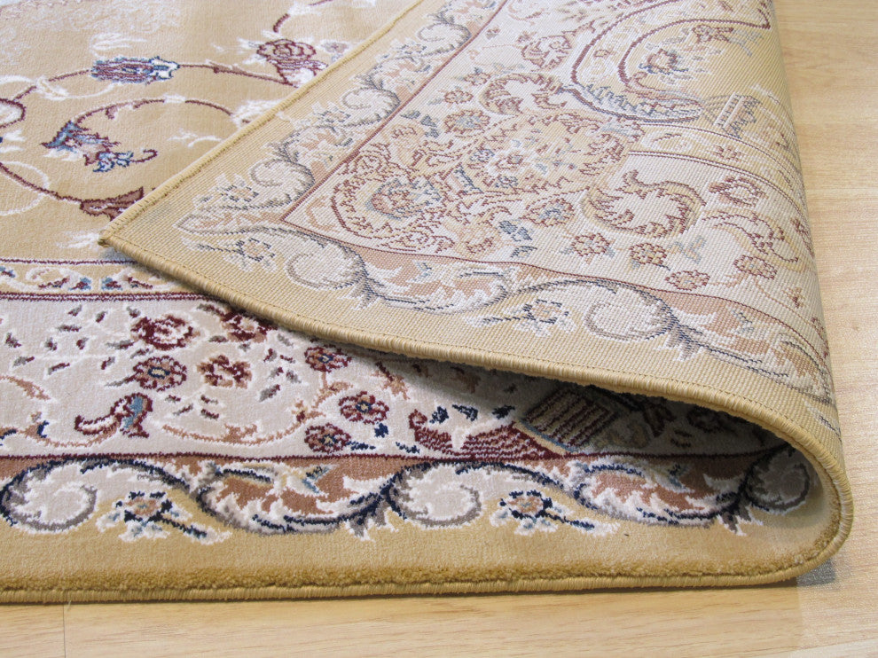Gold Traditional Oriental Tabriz Area Rug