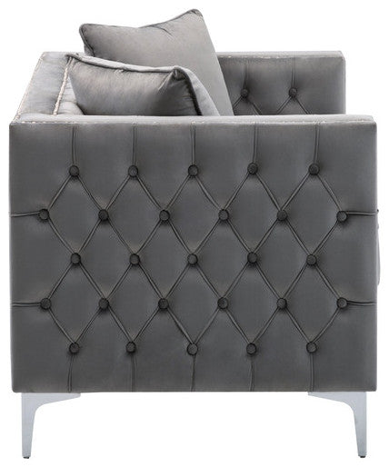 Lilola Home Lorreto Gray Velvet Fabric Sofa Loveseat Living Room Set