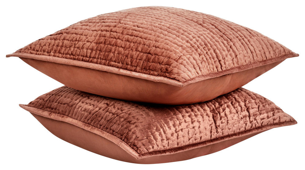 Dimitry 100% Rayon Velvet Shams by Kosas Home, Terra Cotta, Euro
