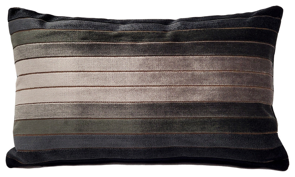 Carbon Stripes Textured Velvet Throw Pillow 12x19, with Polyfill Insert