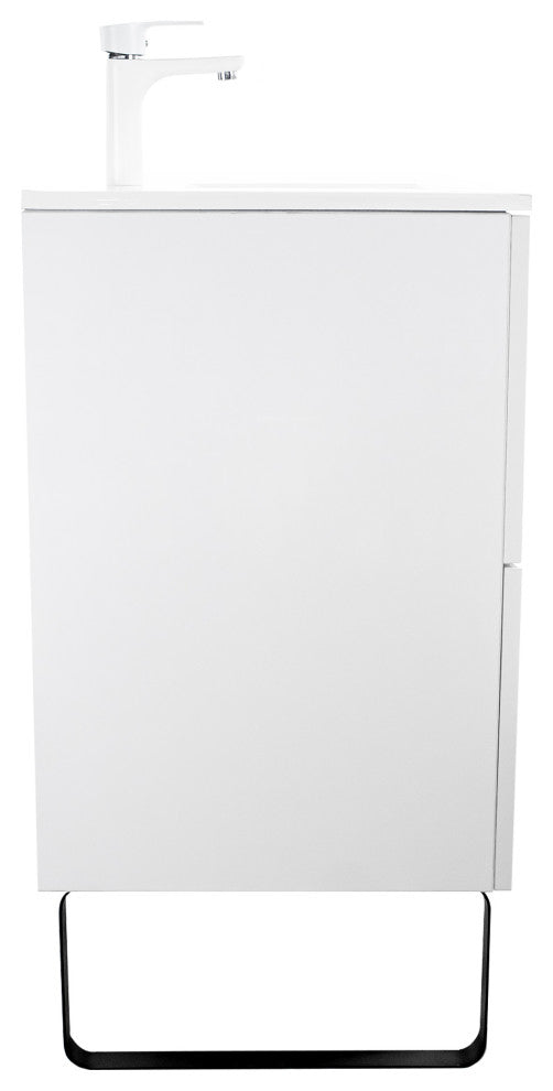 Free-Standing Single Bathroom Vanity, Acrylic Top, White High Gloss, 30"
