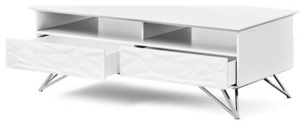 Modern Vortice Coffee Table White Lacquer Body Chrome Legs Geometric Paneling
