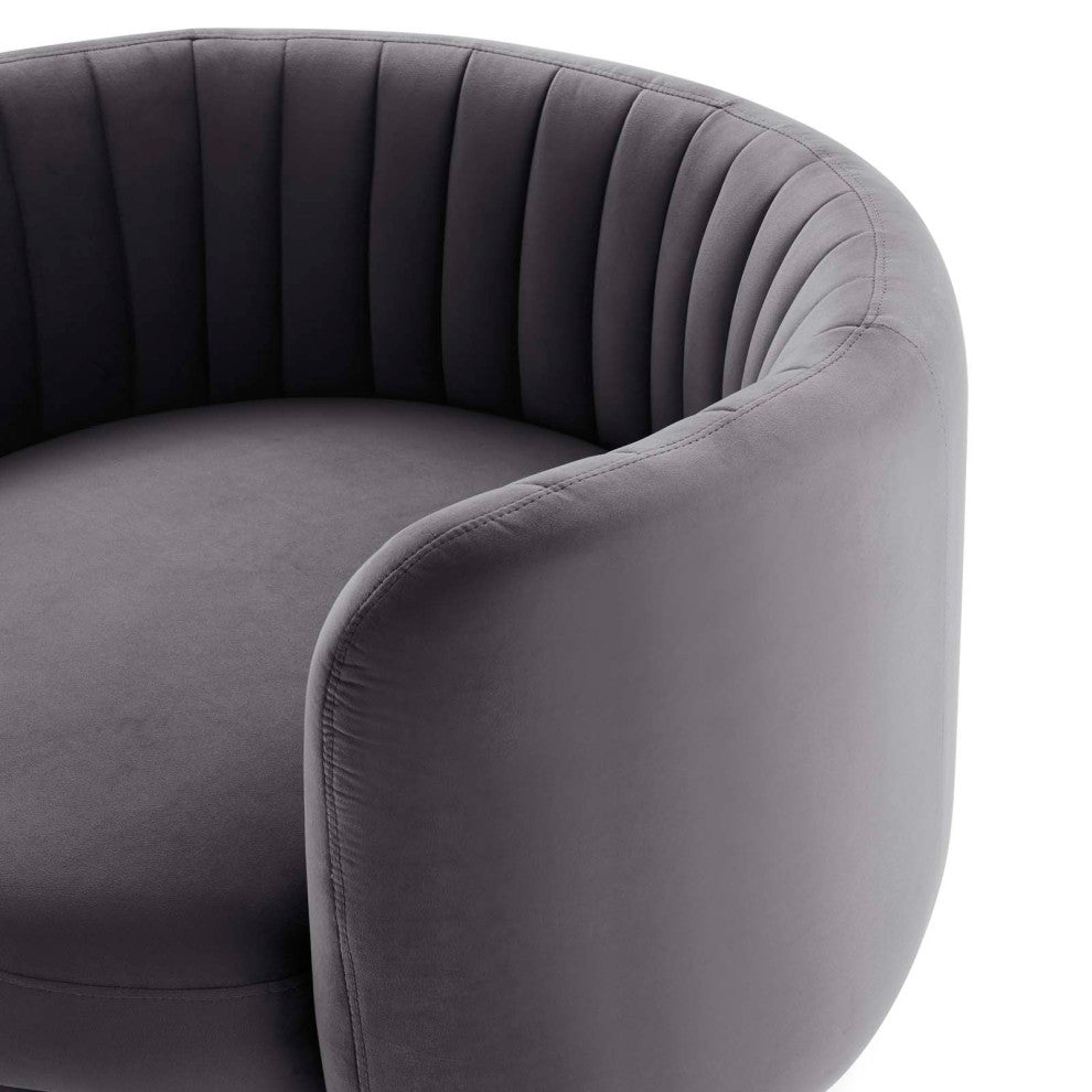 Armchair Swivel Accent Tufted Chair, Gold Gray, Velvet, Modern Hospitality