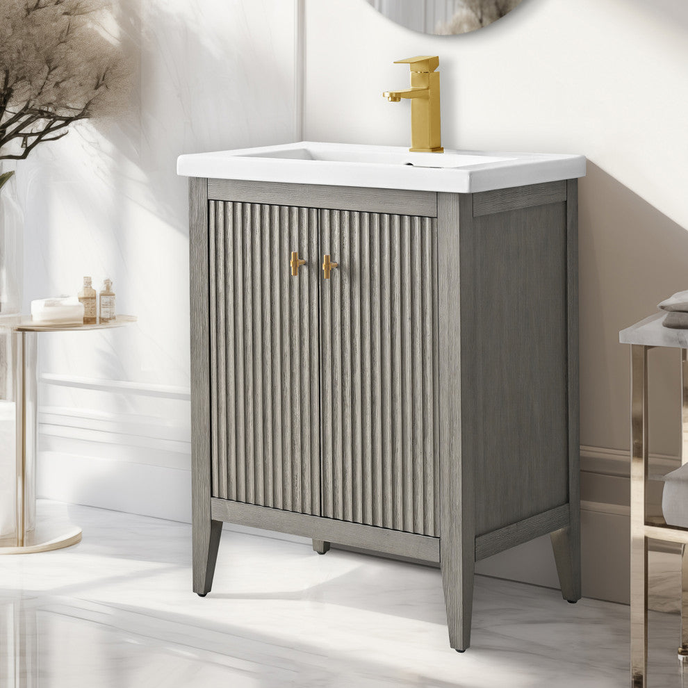 Vanity Art Freestanding Vanity, Driftwood Gray, 24", Single Sink, Golden Brushed
