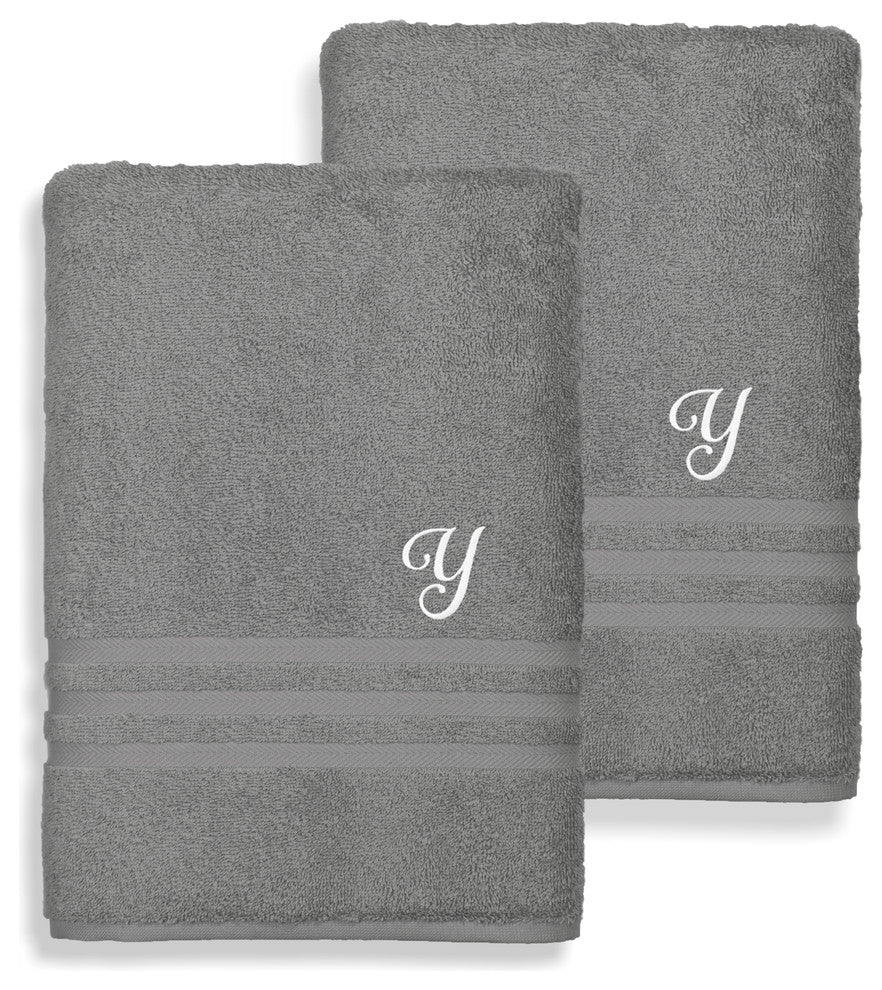 Denzi Bath Sheets With Monogrammed Letter, Set of 2, Y