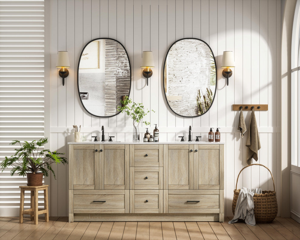 Home Living 66" Double Bathroom Vanity, Mango Wood