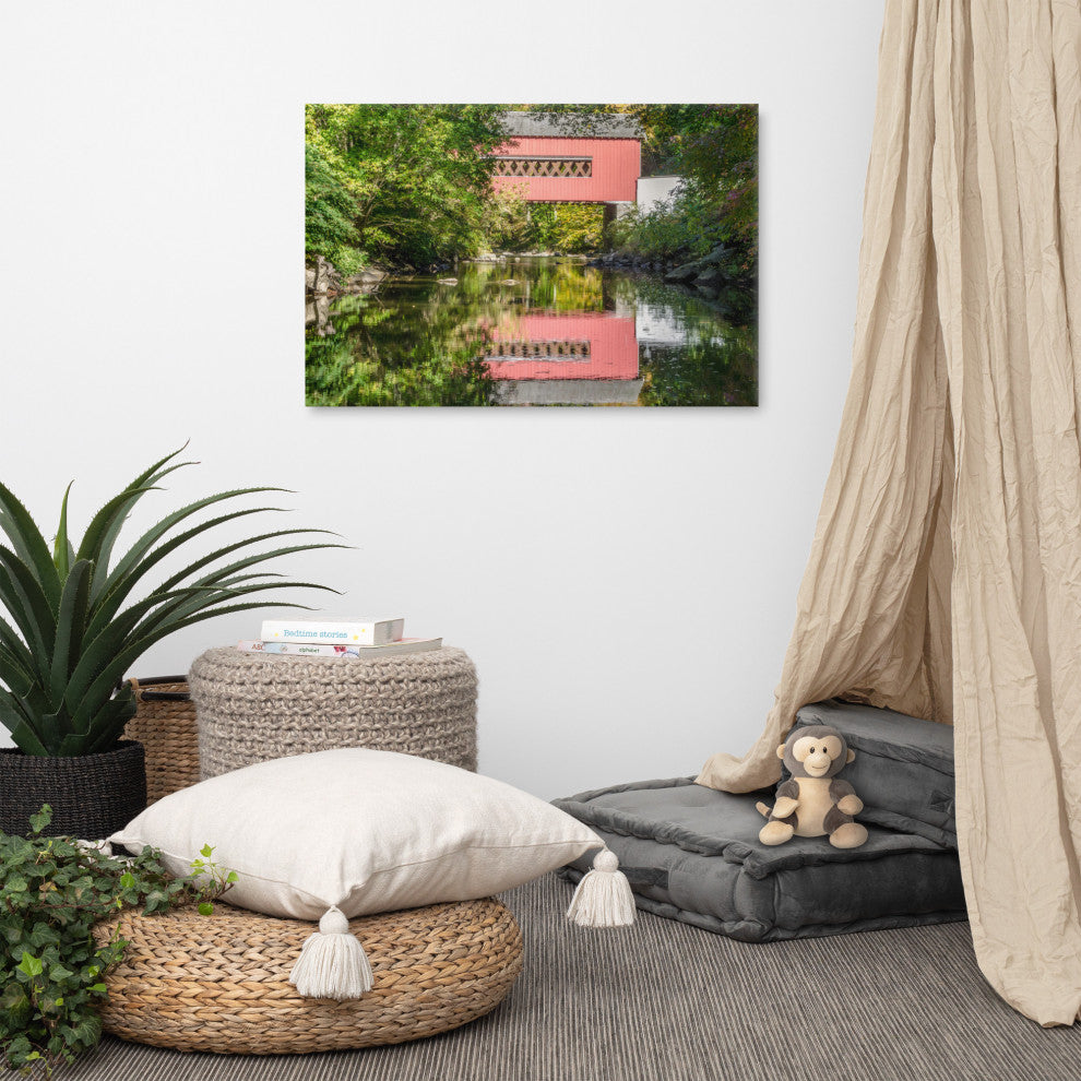 The Reflection of Wooddale Covered Bridge Canvas Wall Art Print, 24" X 36"