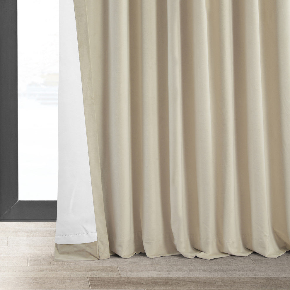 Extra Wide Blackout Velvet Curtain Single Panel, Neutral Ground, 100w X 96l