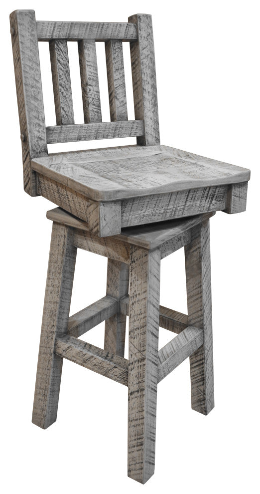 Barnwood Style Timber Peg Swivel Stool, Thunder White, Counter Height