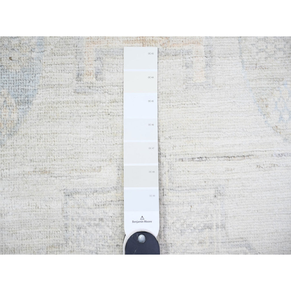 Silver Chalice White Wash Peshawar Mahal Design Wool Hand Knotted Rug 10'x14'4"