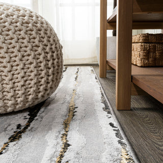Batten Modern Stripe Area Rug, Gray/Black, 8 X 10