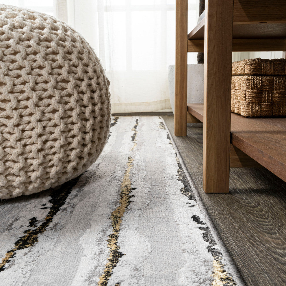 Batten Modern Stripe Area Rug, Gray/Black, 8 X 10