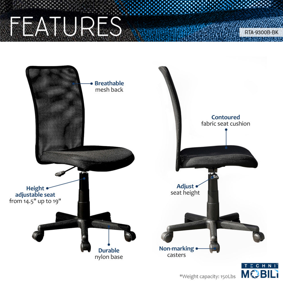 Techni Mobili Mesh Task Office Chair Color Black