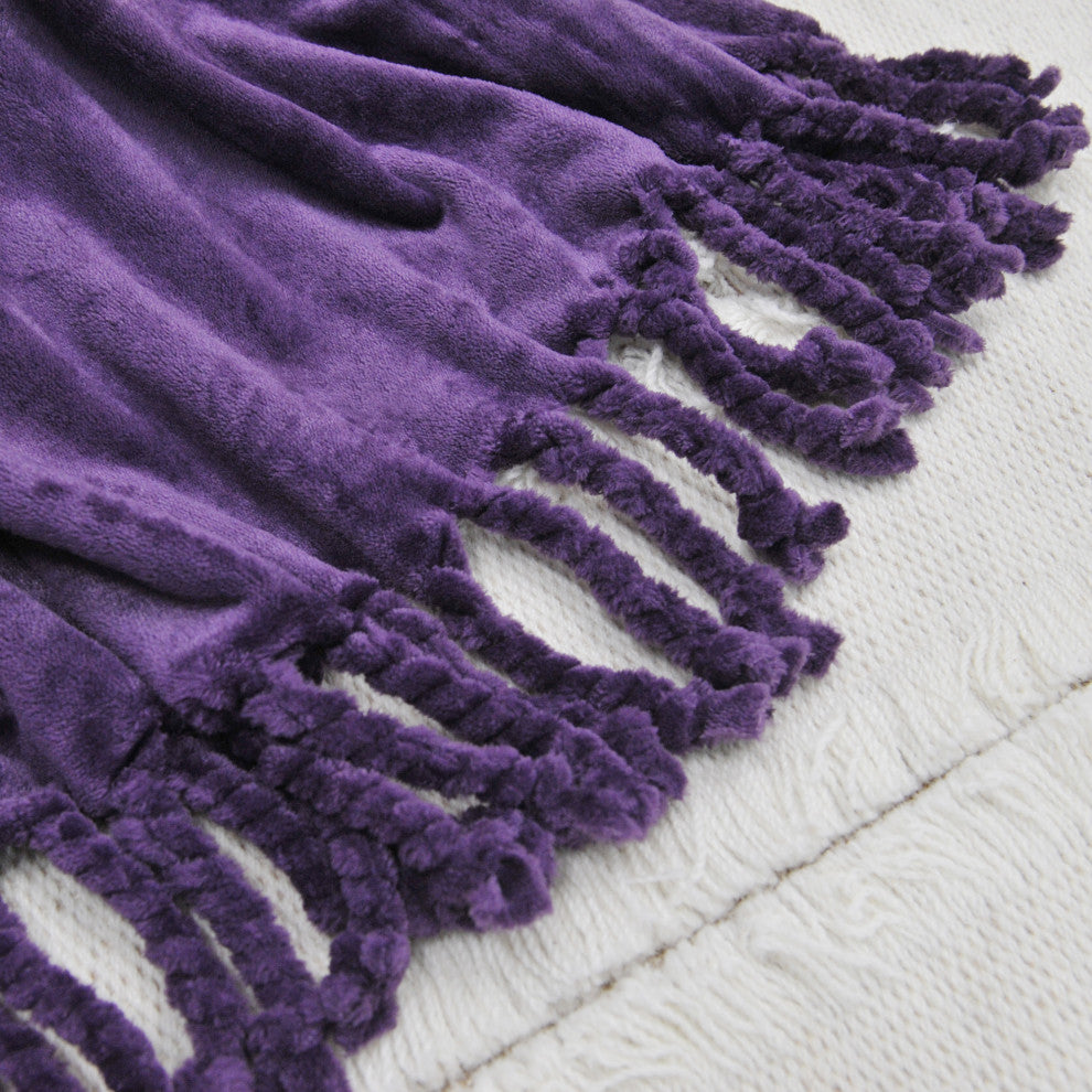 Braided Rope Flannel Fleece Throw, Blackberry Wine, 60"x80"