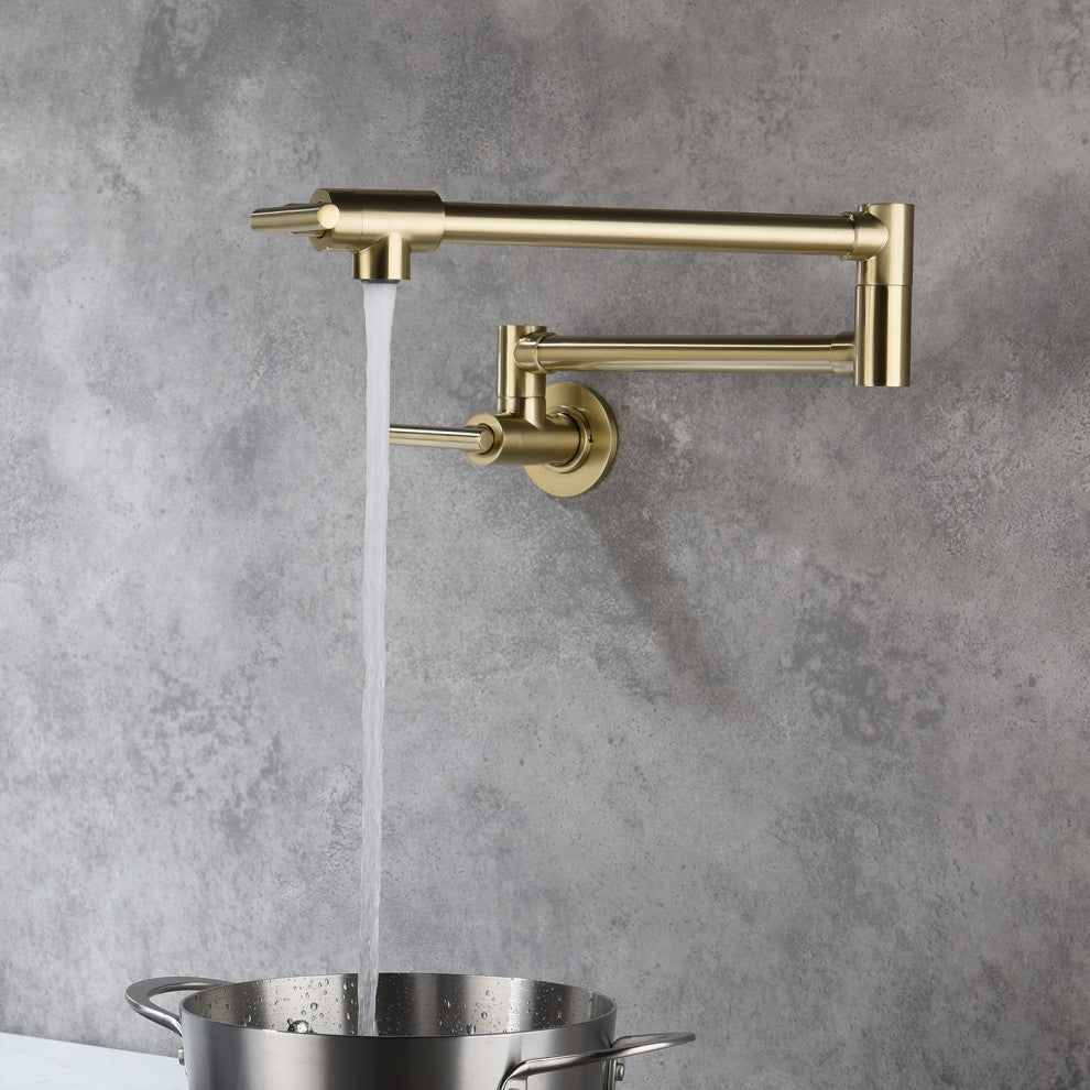 Wellfor Pot Filler Faucet Wall Mount, 4 GPM Flow Rate, Brushed Gold