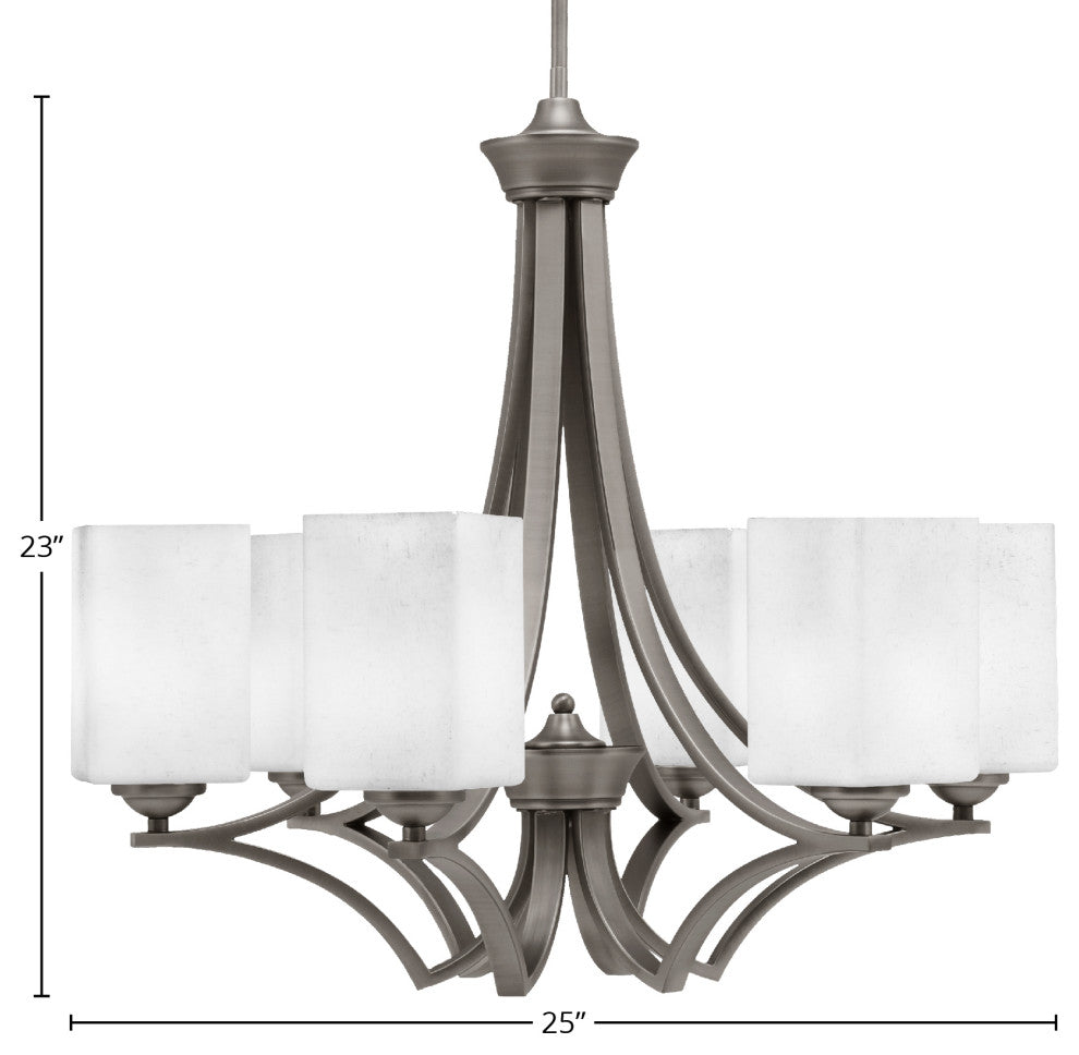 Zilo 6 Light Chandelier, Graphite Finish With 4" White Muslin Glass