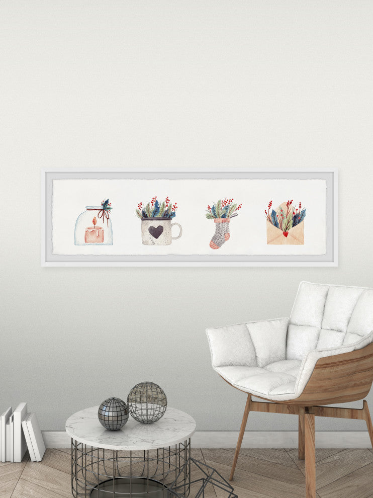 "Feathers and Jars" Framed Painting Print, 45x15