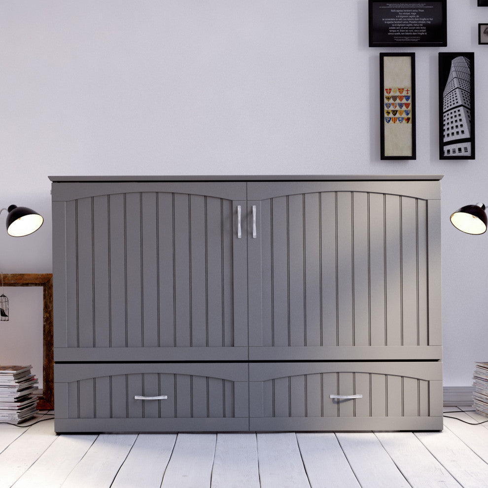 AFI Southampton Queen Solid Wood Murphy Bed Chest with Mattress in Gray