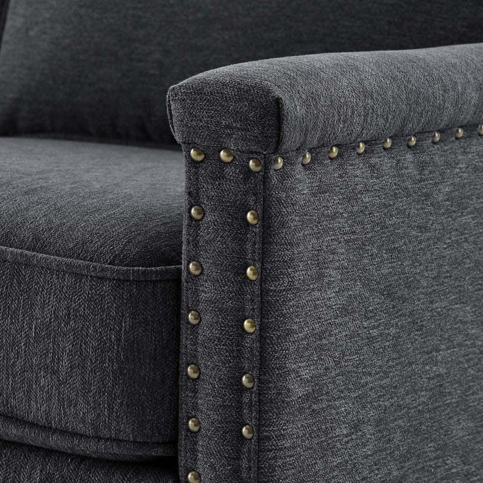Loveseat Sofa, Fabric, Dark Gray, Modern, Living Lounge Hotel Hospitality
