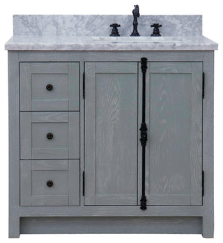37" Vanity, Gray Ash With White Carrara Top, Right Doors/Right Rectangle Sink