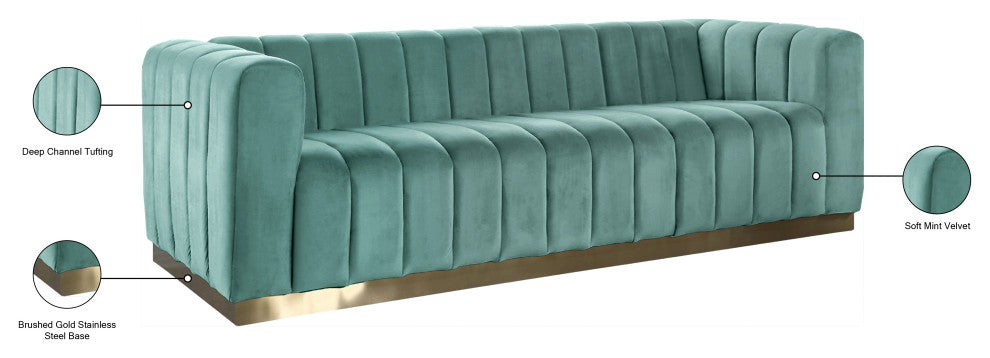 Marlon Velvet Upholstered Sofa, Mint