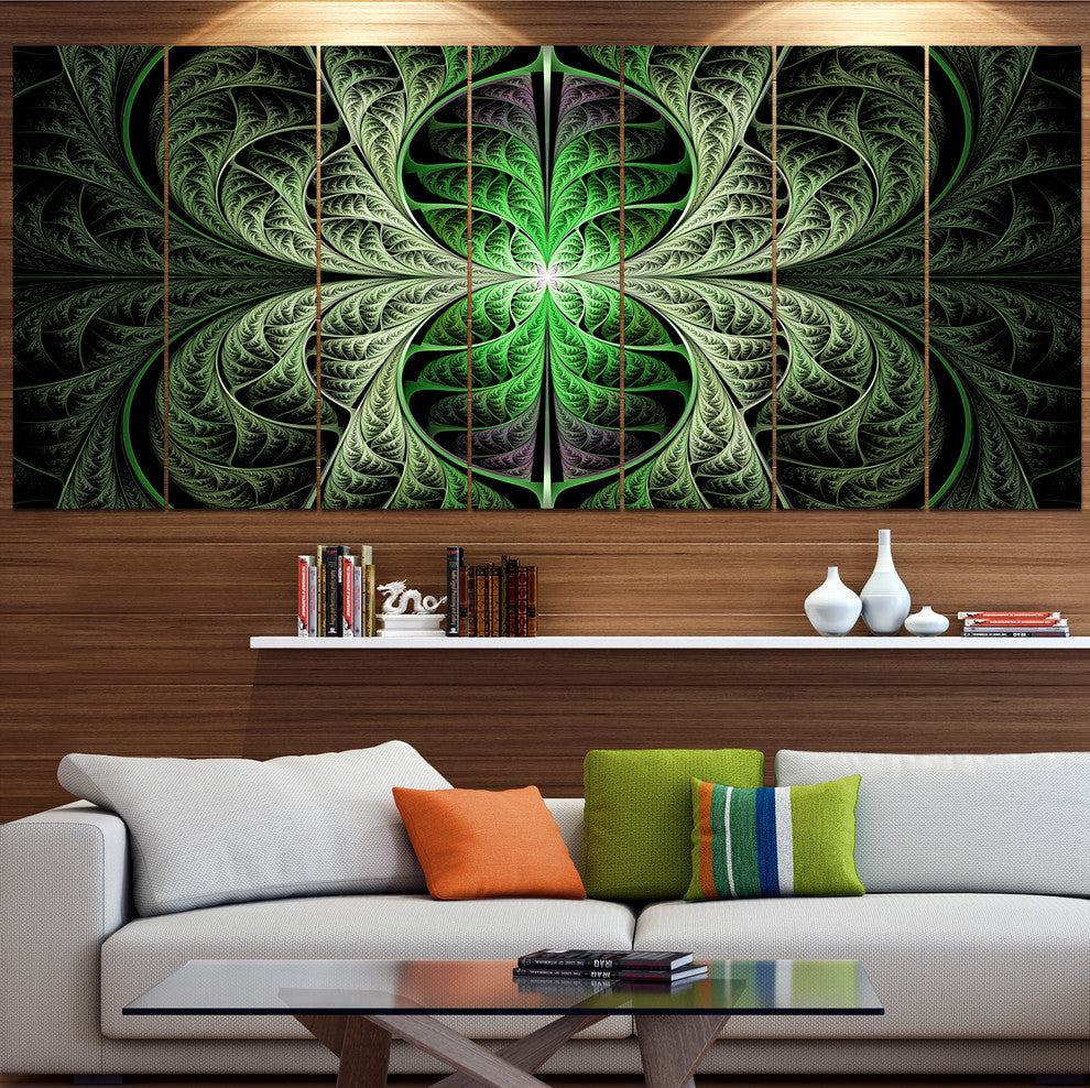 Fabulous Green Fractal Texture, Abstract Canvas Art Print, 83"x32", 7 Panels