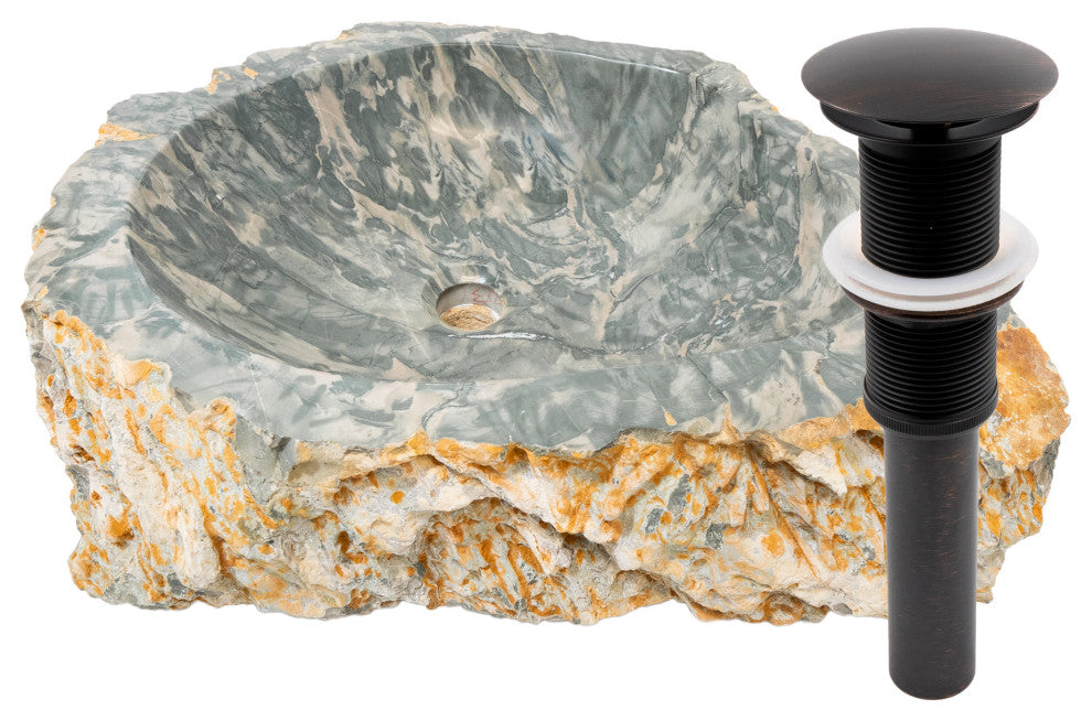 Novatto Natural Cobblestone Vessel Bathroom Sink with Drain, Oil Rubbed Bronze