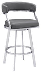 Saturn Swivel Metal and Faux Leather Bar Stool, Gray, 26" Counter Height