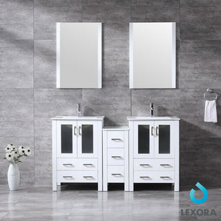 Volez 60" Double Vanity With Side Cabinet Top Square Sink, 22" Mirrors