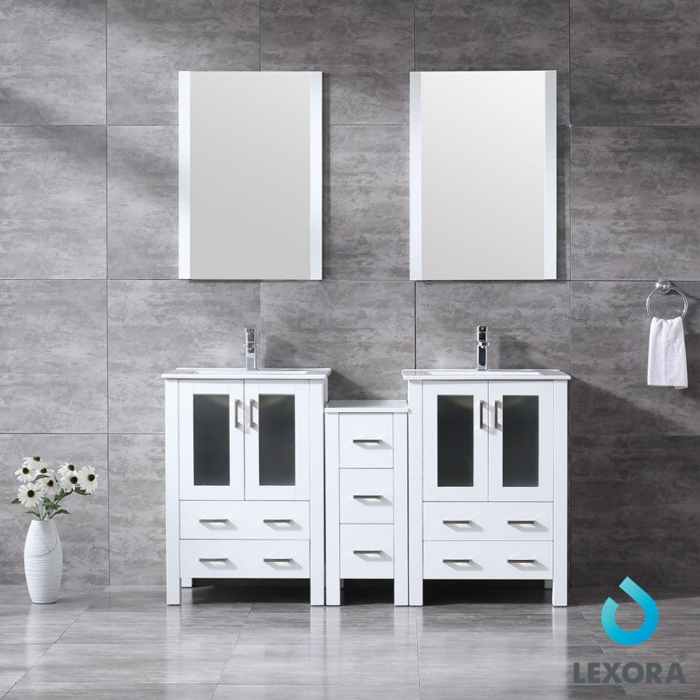 Volez 60" Double Vanity With Side Cabinet Top Square Sink, 22" Mirrors