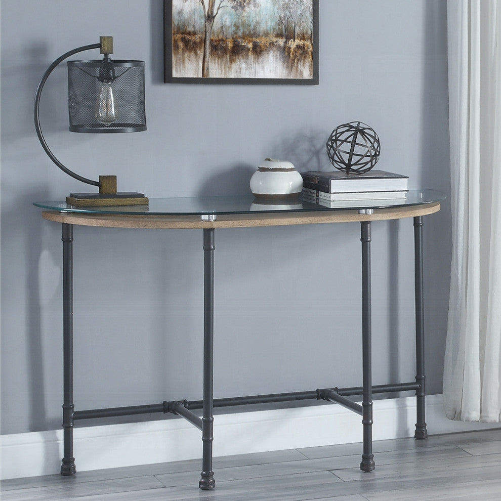 Brantley Sofa Table, Clear Glass and Sandy Gray Finish