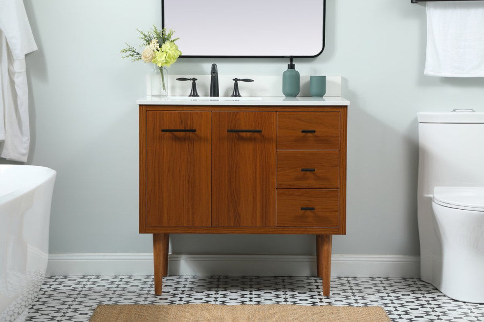 Home Living 22" Midcentury Modern Teak-Light Bathroom Vanity