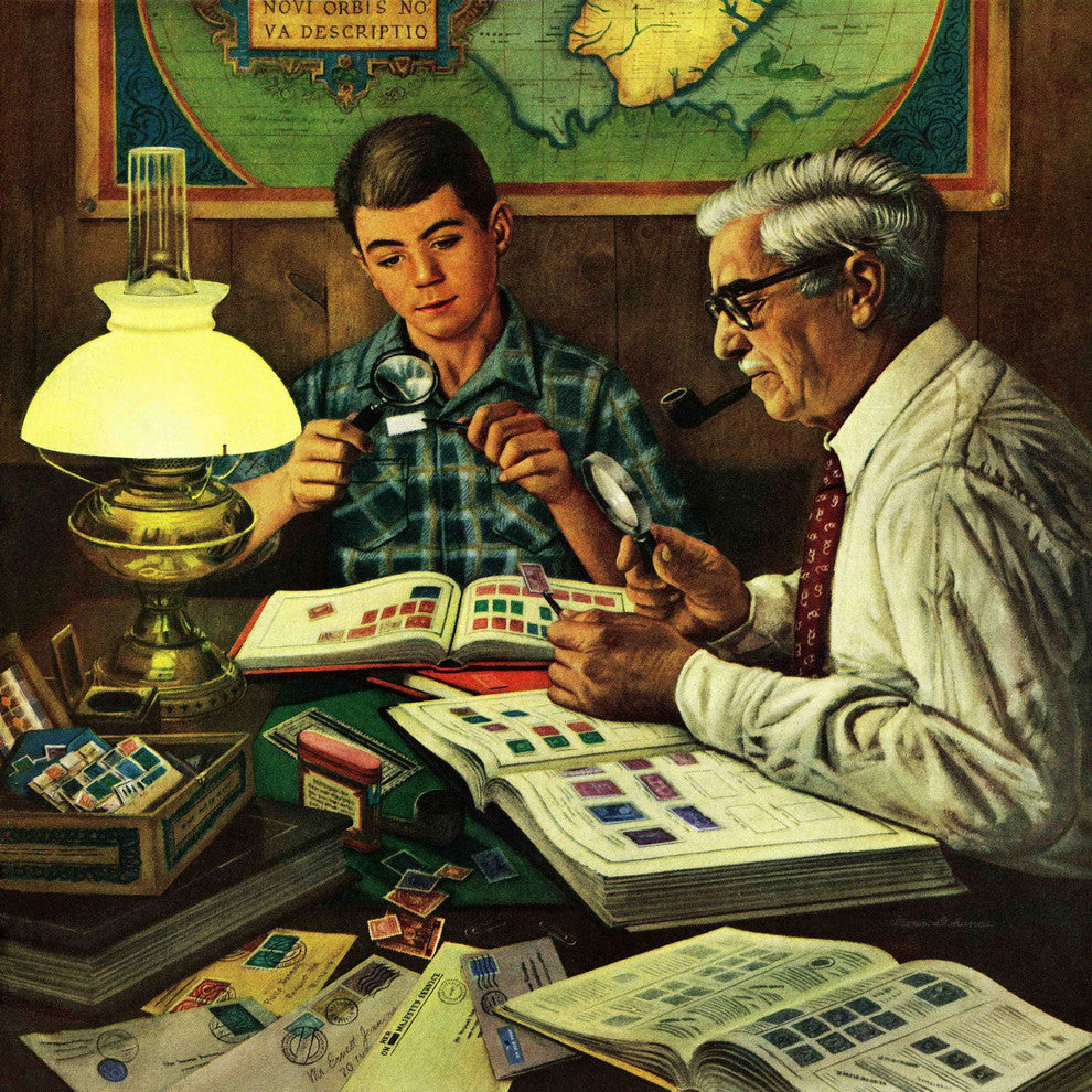 "Stamp Collecting" Painting Print on Canvas by Stevan Dohanos