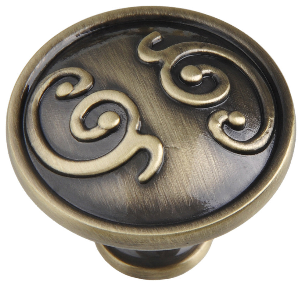 Utopia Alley Roma Cabinet Knob, 1.3" Diameter, Antique Brass, 5 Pack