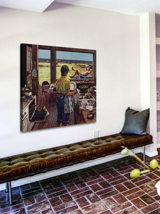 "Doing Dishes at the Beach" Print on Canvas by Stevan Dohanos