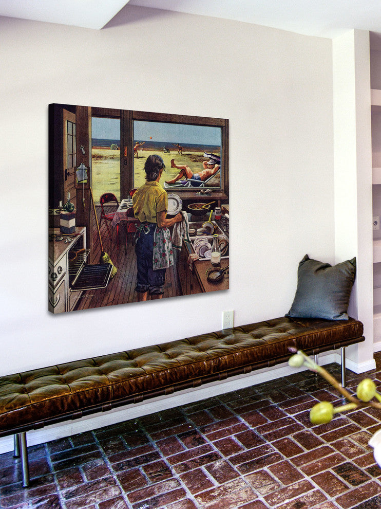 "Doing Dishes at the Beach" Print on Canvas by Stevan Dohanos