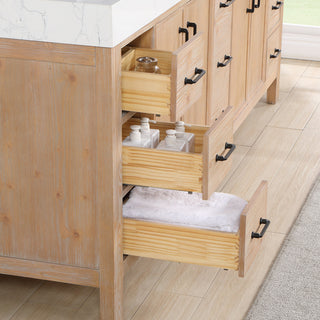 Leon Bath Vanity With Composite Stone Top, Fir Wood Brown, 84", No Mirror