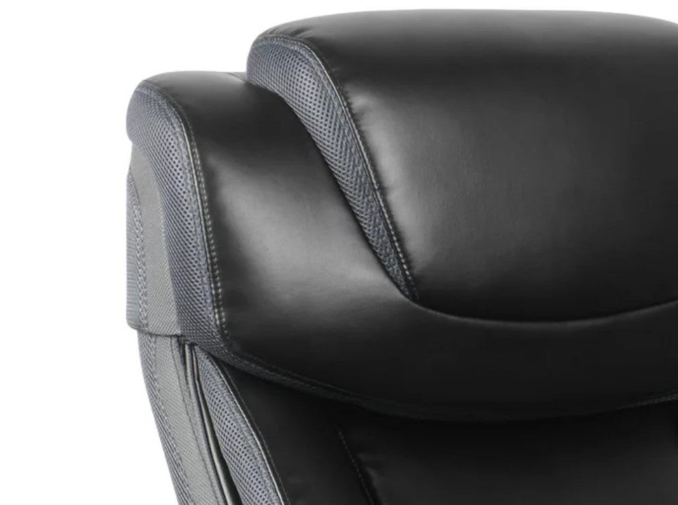 Contemporary Office Chair, Comfortable Faux Leather Seat & Padded Arms, Black
