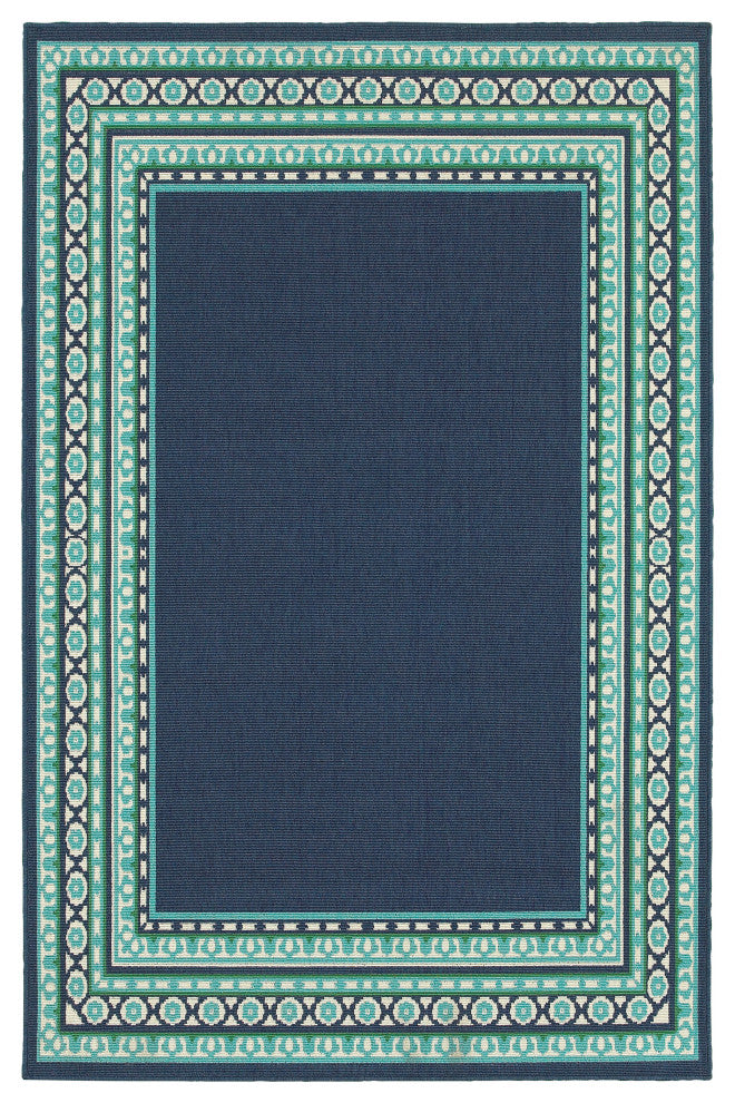 Oriental Weavers Meridian Navy/Green Border Indoor/Outdoor Rug 5'3"X7'6"
