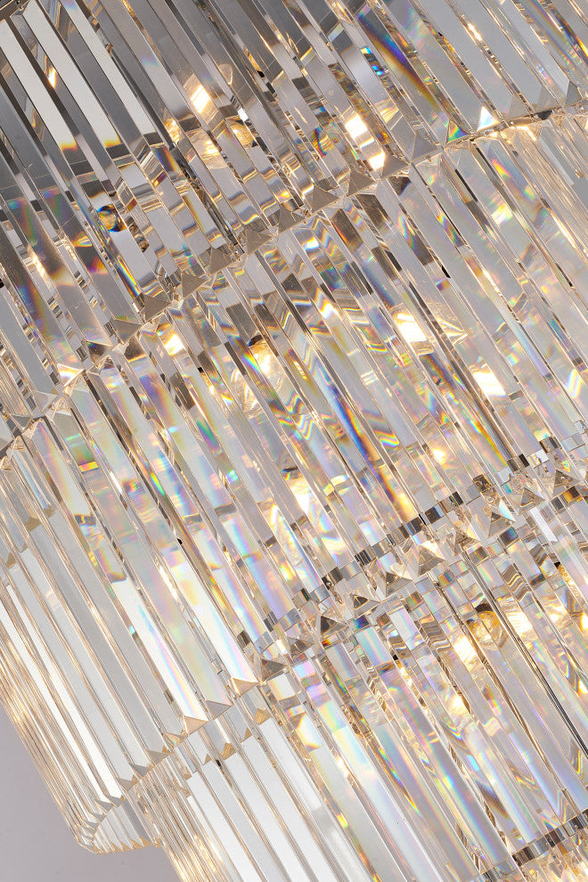 36" 34-Light Brass Metal 7-Tier Chandelier With Clear Crystals, Chrome, D36'' H72''