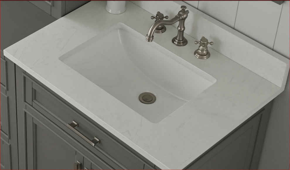 Milano Bathroom Vanity, Gray With White Quartz Top, Grey, 30", Non-Modular, Single Sink