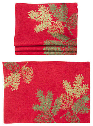 Christmas Pine Tree Branches Embroidered Double layer 14''X20'' Placemats, S/4