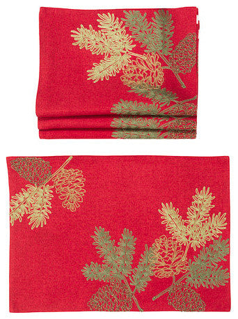 Christmas Pine Tree Branches Embroidered Double layer 14''X20'' Placemats, S/4