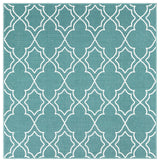 Alfresco Trellis Teal, White Area Rug, 7'3" Square