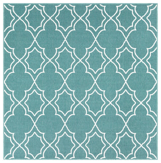 Alfresco Trellis Teal, White Area Rug, 7'3" Square
